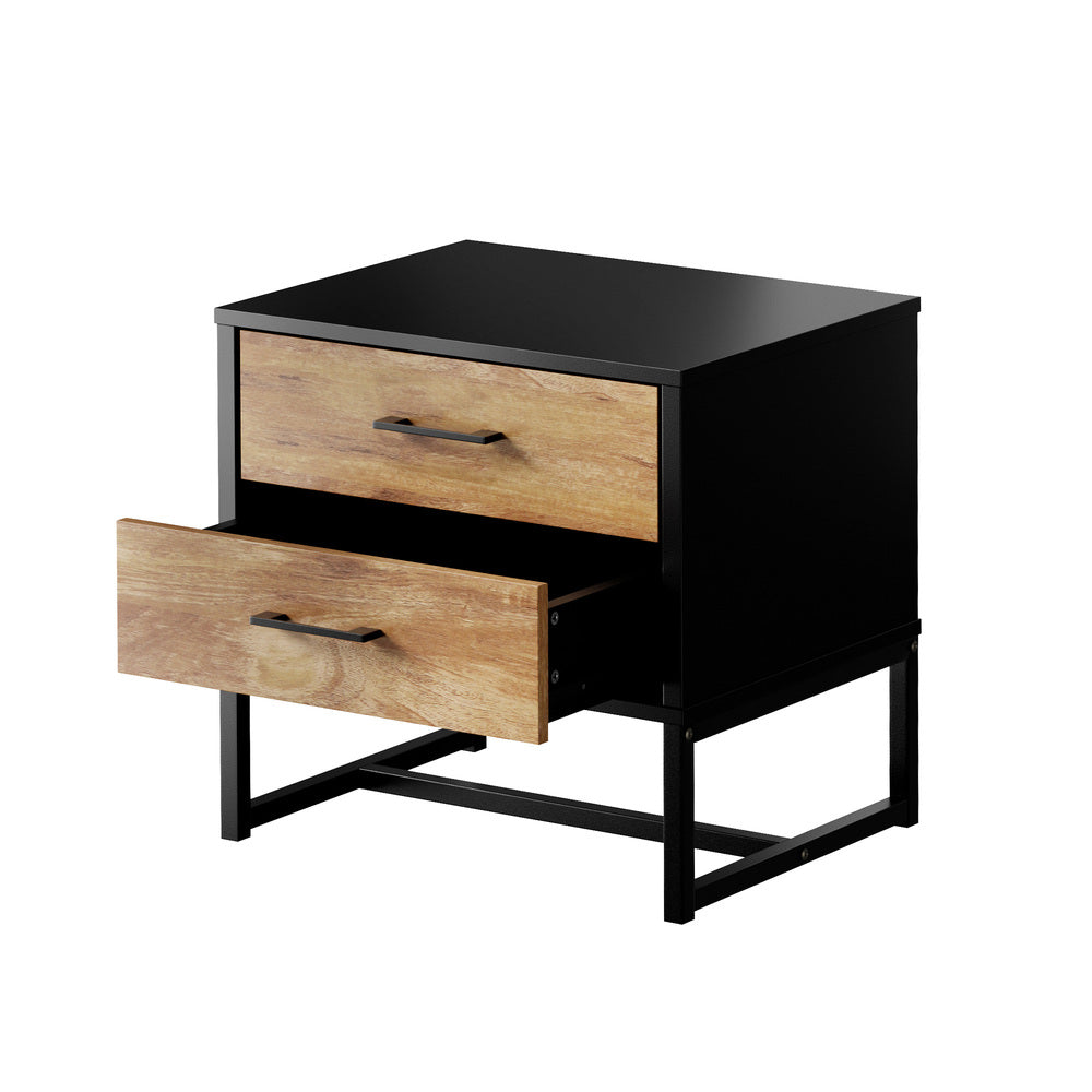 2x Bedside Table 2 Drawers Storage Metal Industrial