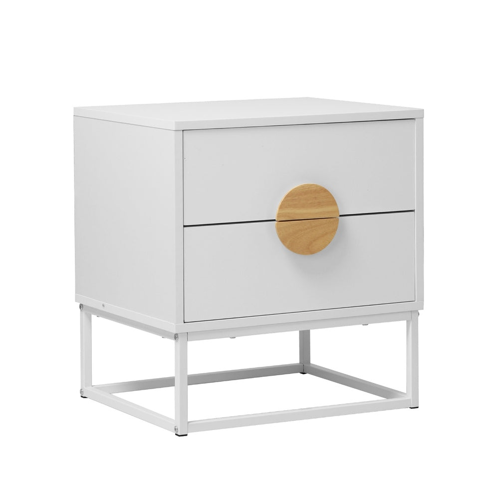 Bedside Table 2 Drawers Steel Legs White | Simpledeals