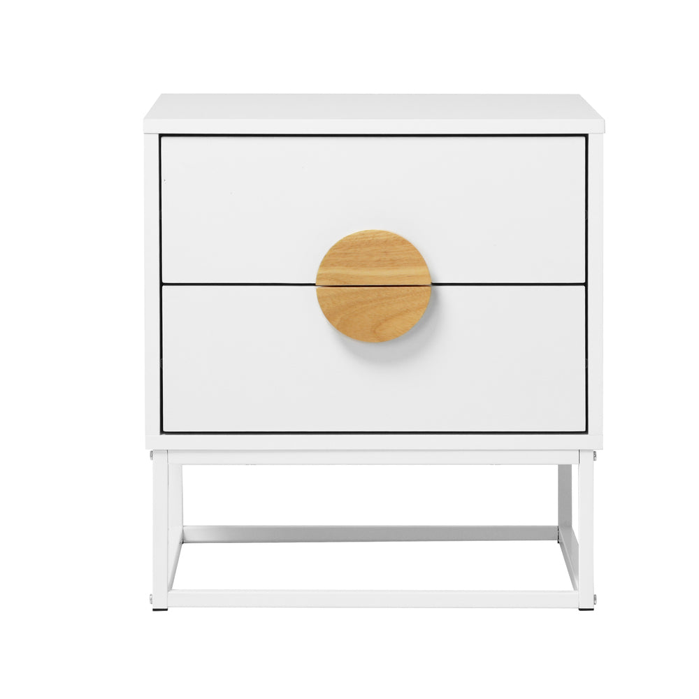 Bedside Table 2 Drawers Steel Legs White | Simpledeals