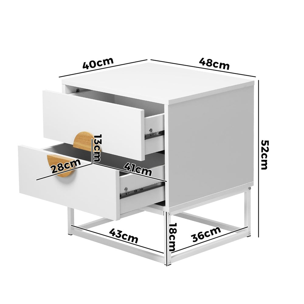 Bedside Table 2 Drawers Steel Legs White | Simpledeals