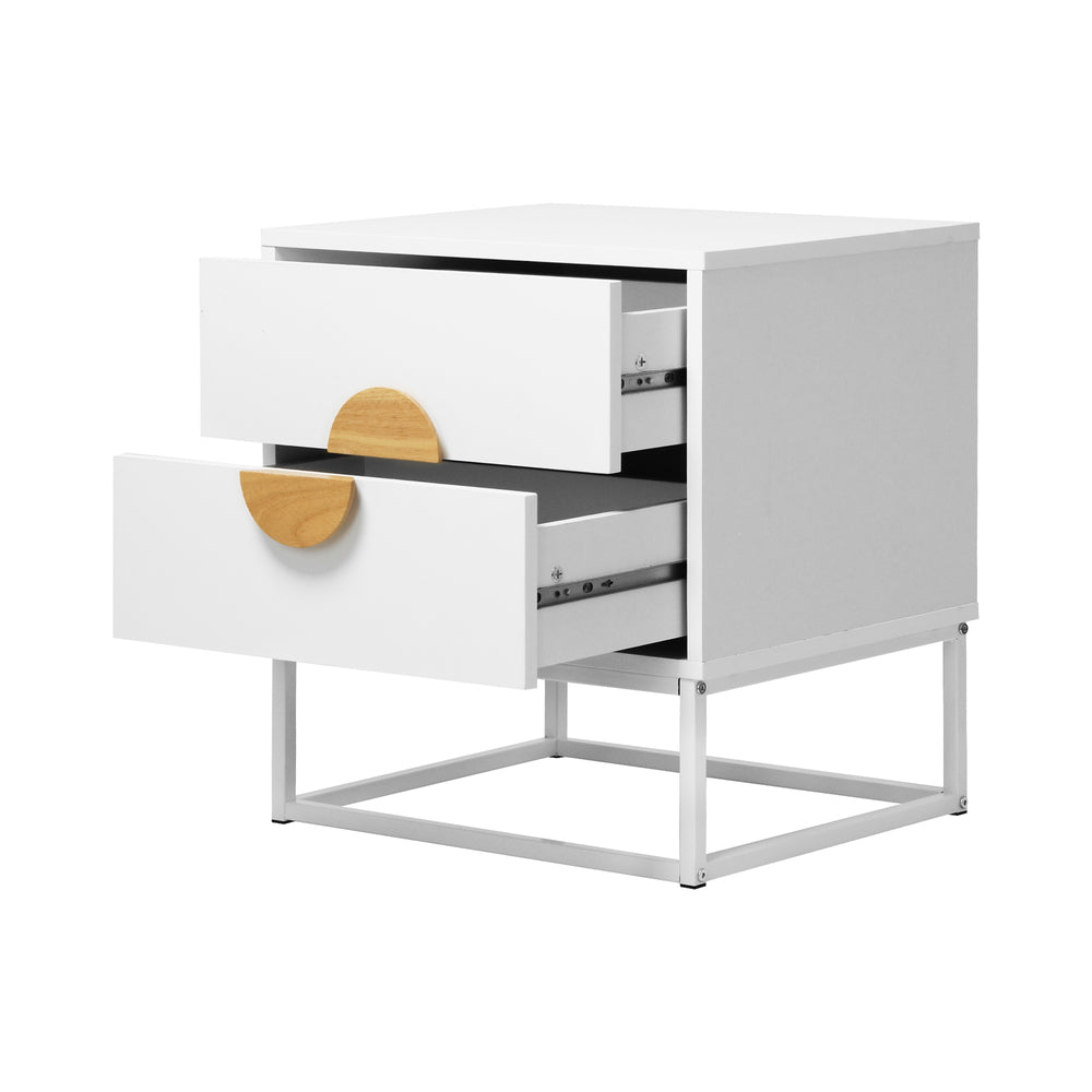Bedside Table 2 Drawers Steel Legs White | Simpledeals