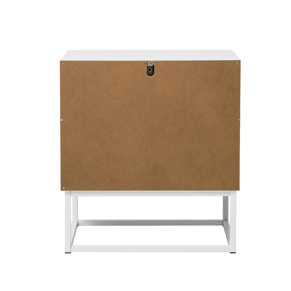 Bedside Table 2 Drawers Steel Legs White | Simpledeals