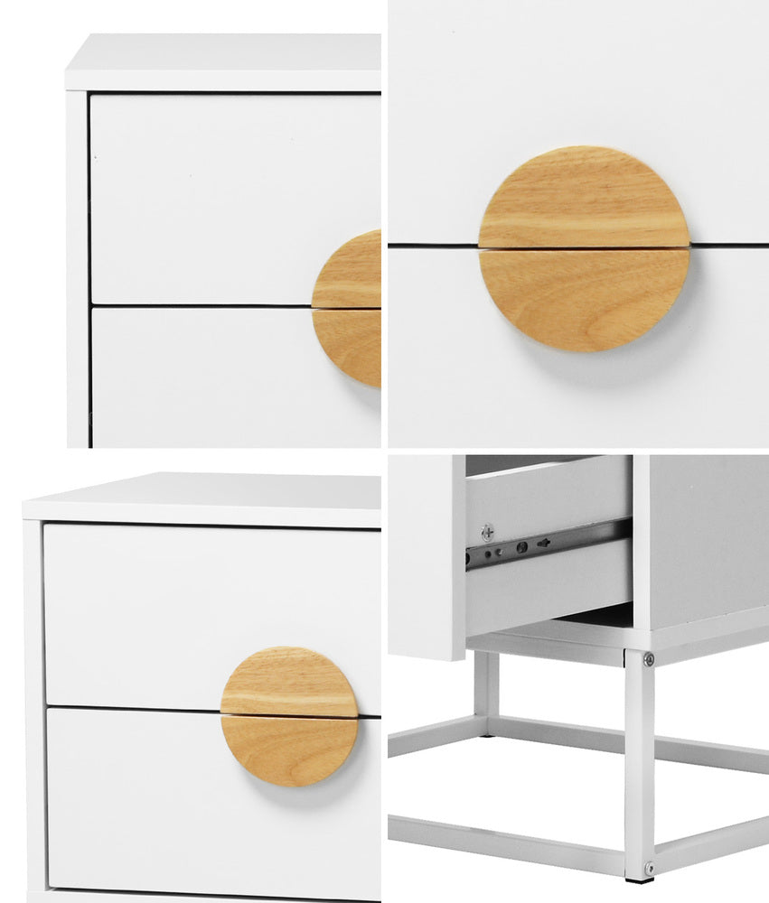 Bedside Table 2 Drawers Steel Legs White | Simpledeals