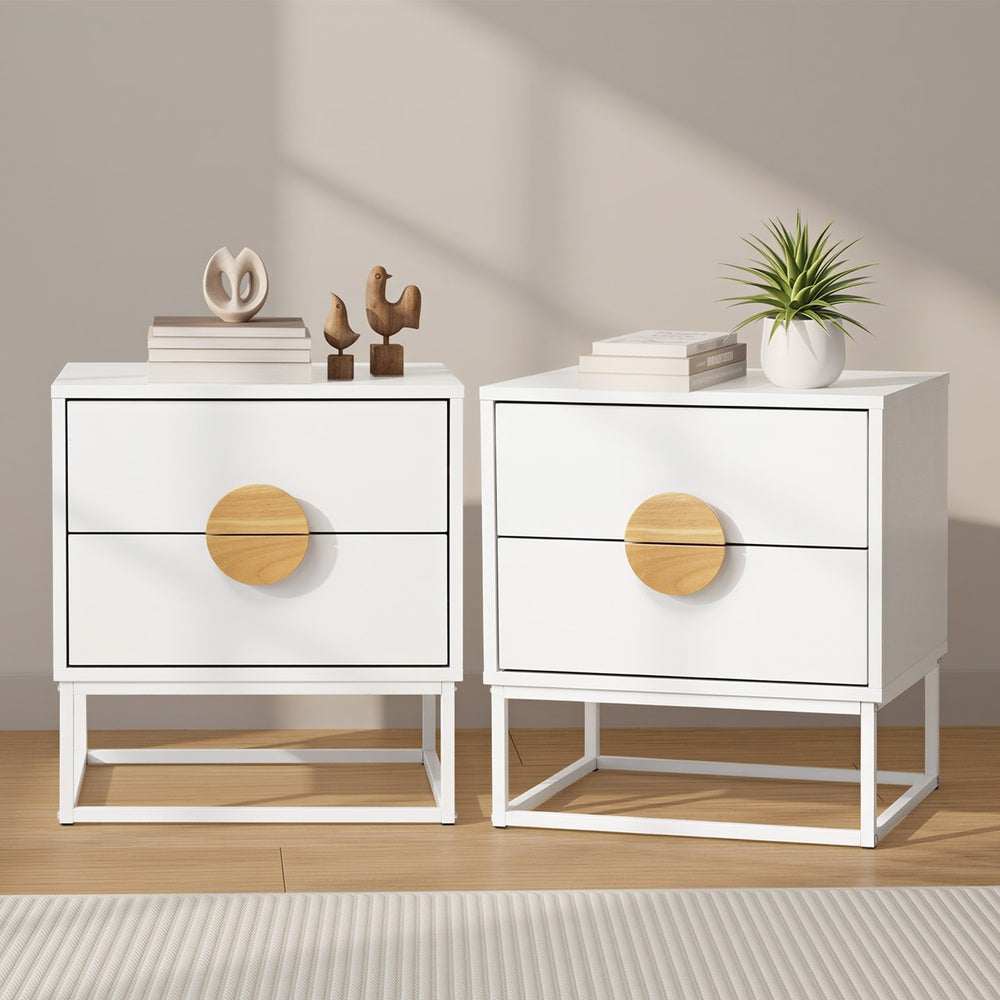 Bedside Tables Set of 2 White Steel Legs | Simpledeals
