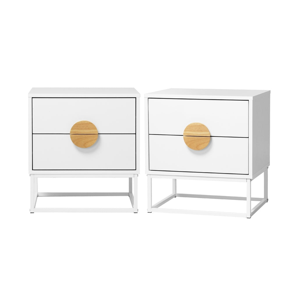 Bedside Tables Set of 2 White Steel Legs | Simpledeals