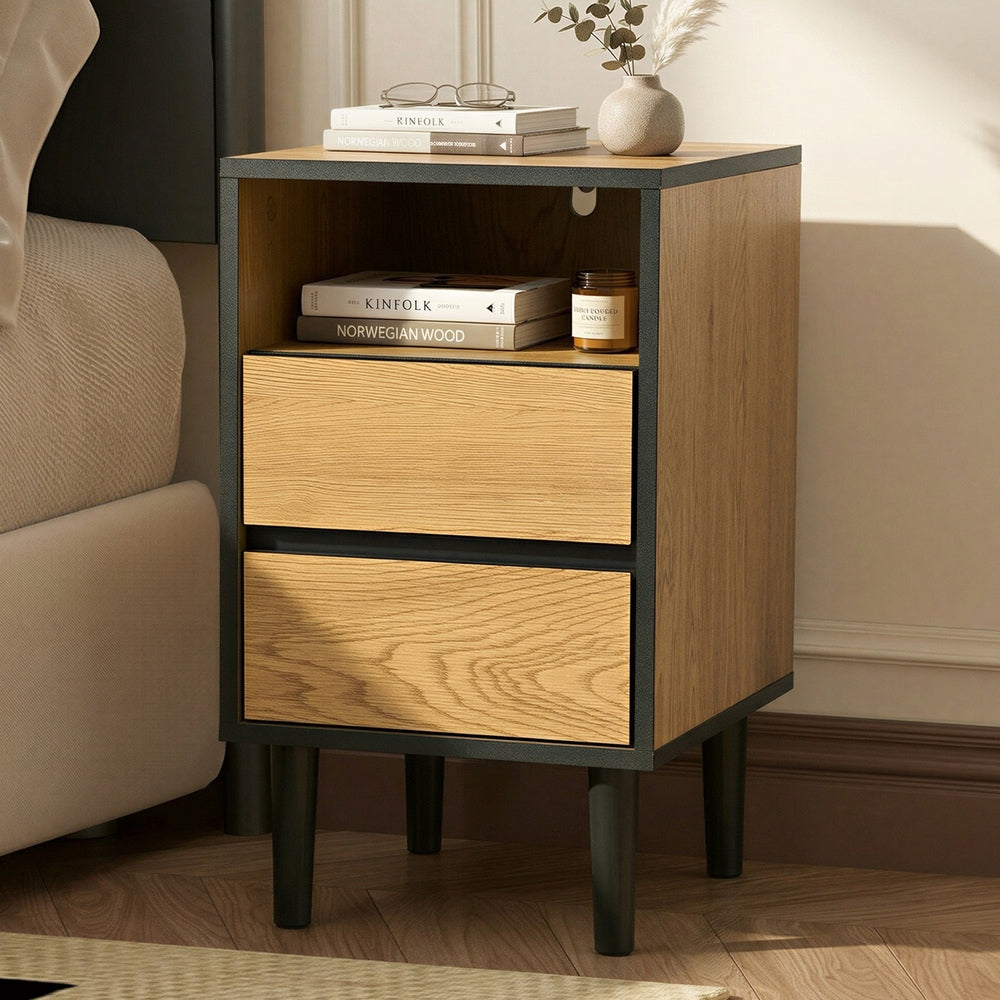 Bedside Table Natural 2 Drawers 35x39.5x60cm
