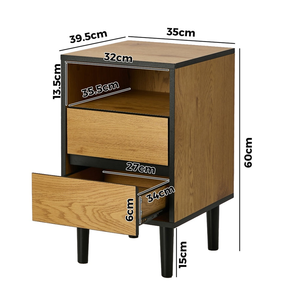Bedside Table Natural 2 Drawers 35x39.5x60cm