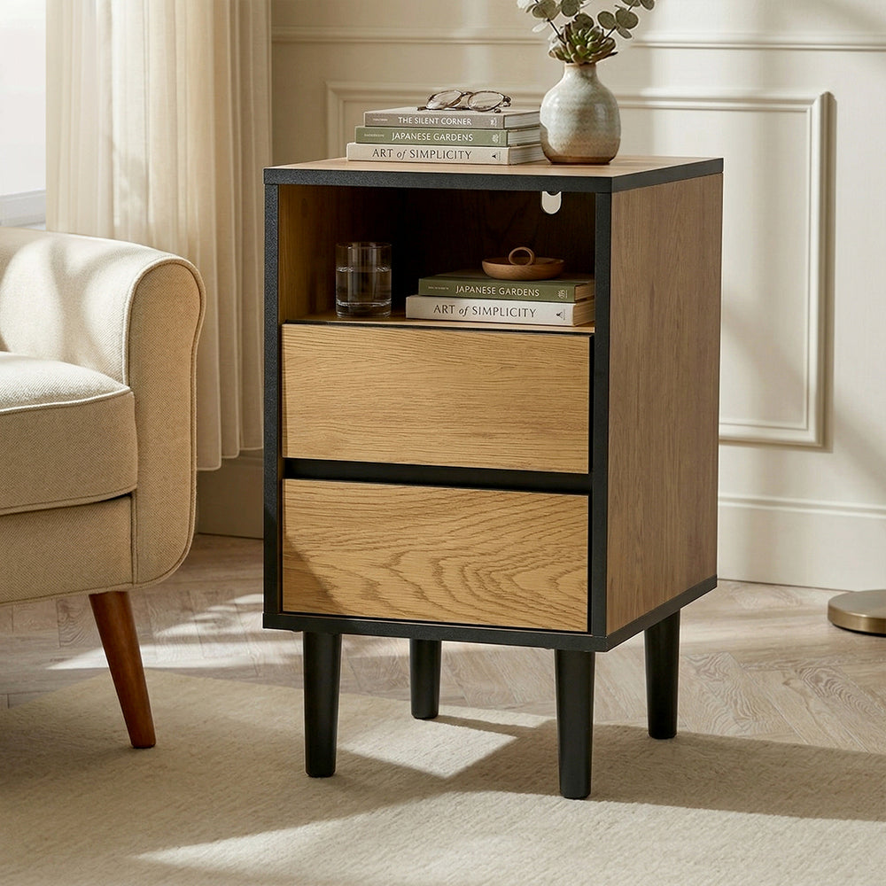 Bedside Table Natural 2 Drawers 35x39.5x60cm