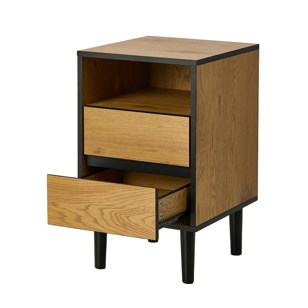 2pc Bedside Tables 2 Drawers Shelf Nightstand