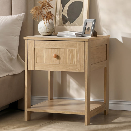 Bedside Table 1 Drawer Storage Shelf Natural - Bedside Table