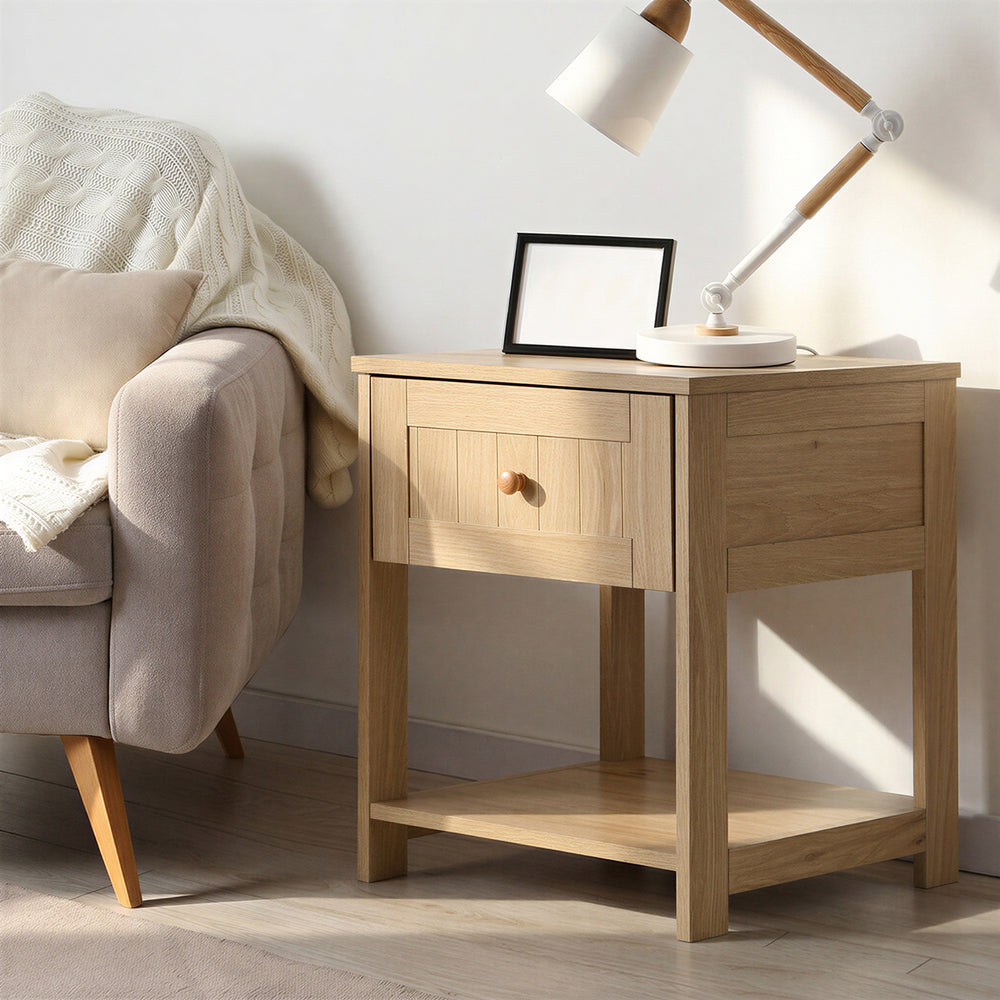 Bedside Table 1 Drawer Storage Shelf Natural | Simpledeals