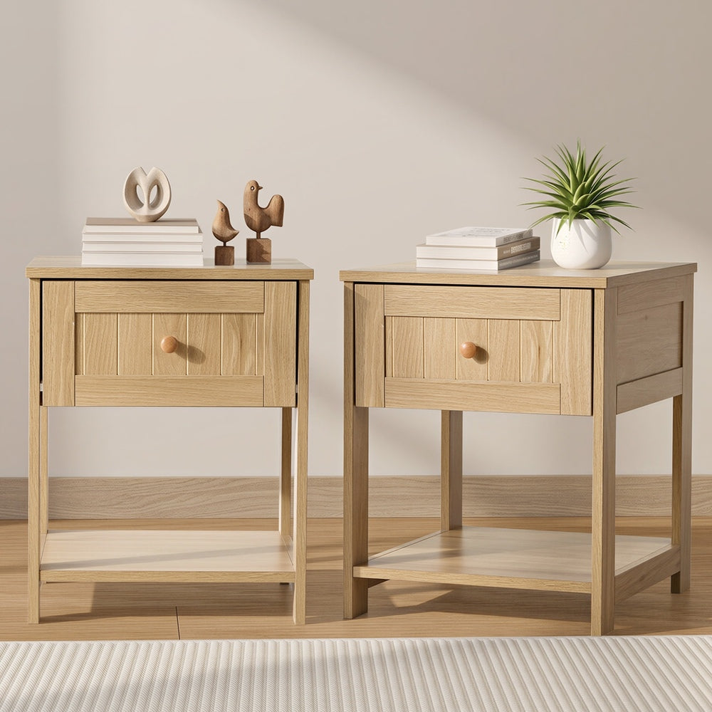 Bedside Tables Set 2 Drawer Nightstand Natural | Simpledeals