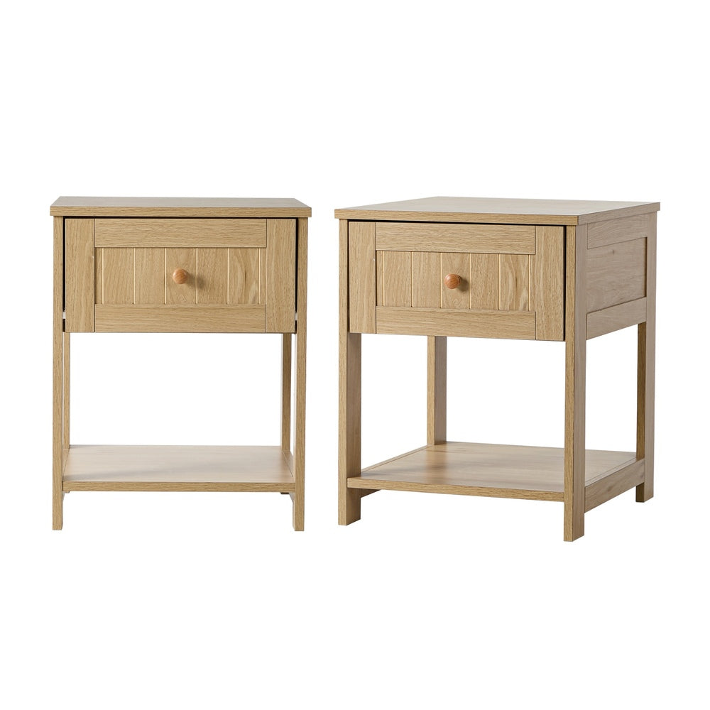 Bedside Tables Set 2 Drawer Nightstand Natural | Simpledeals