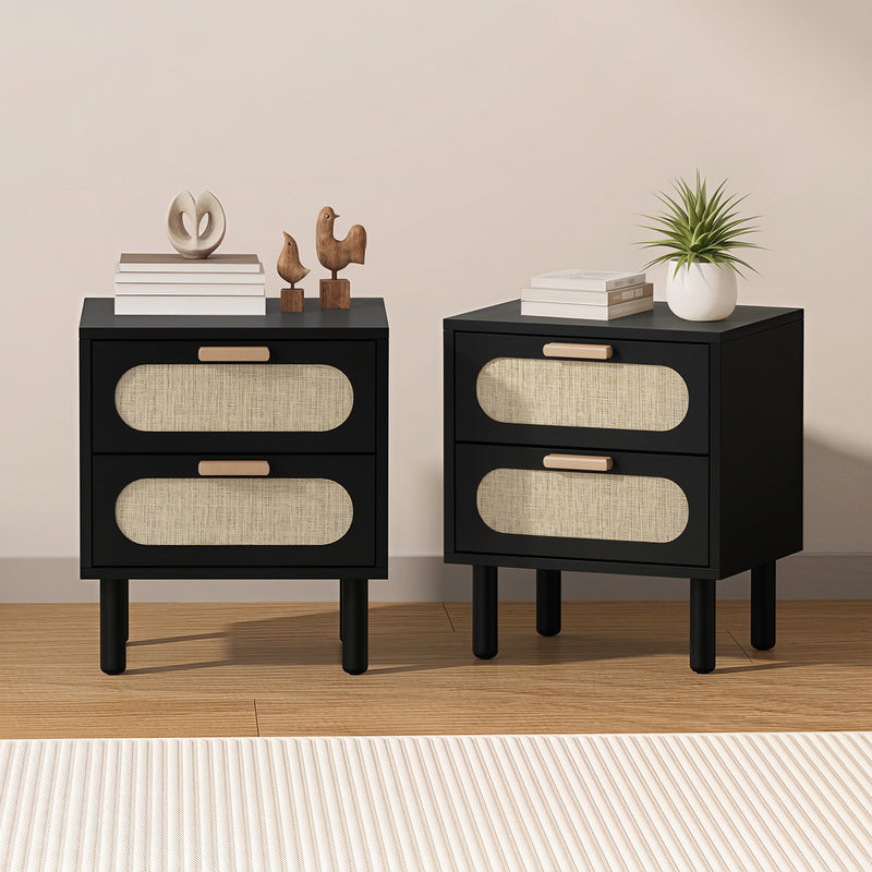 2x Bedside Table 2 Drawers Rattan - Rattan finish
