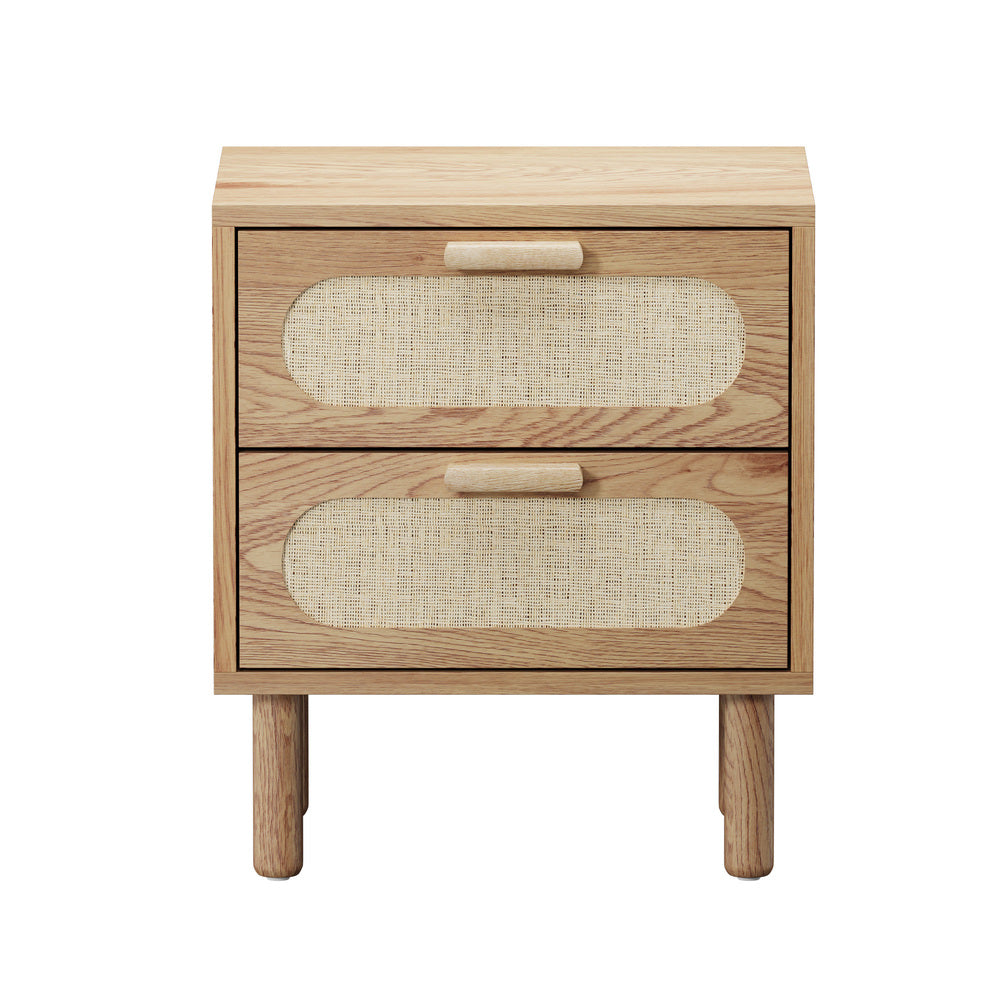 Bedside Table 2 Drawers Rattan Black/Natural
