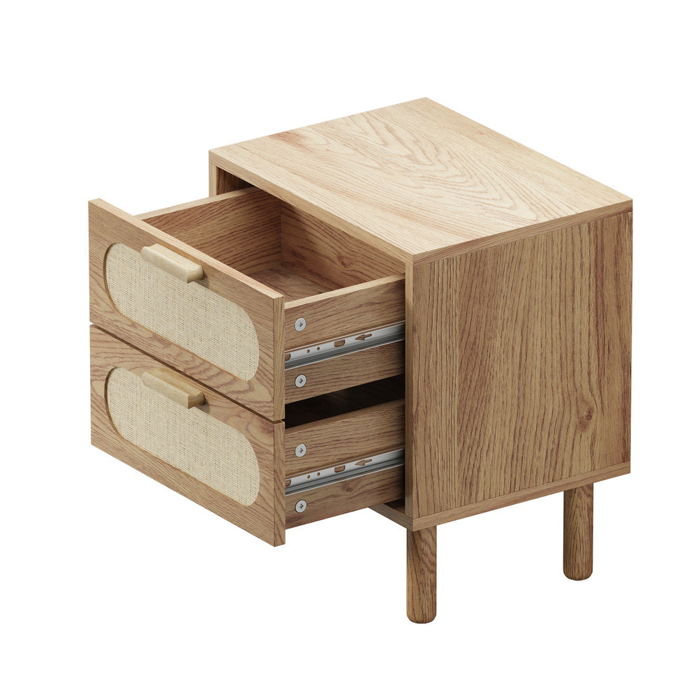 Bedside Table 2 Drawers Rattan Black/Natural