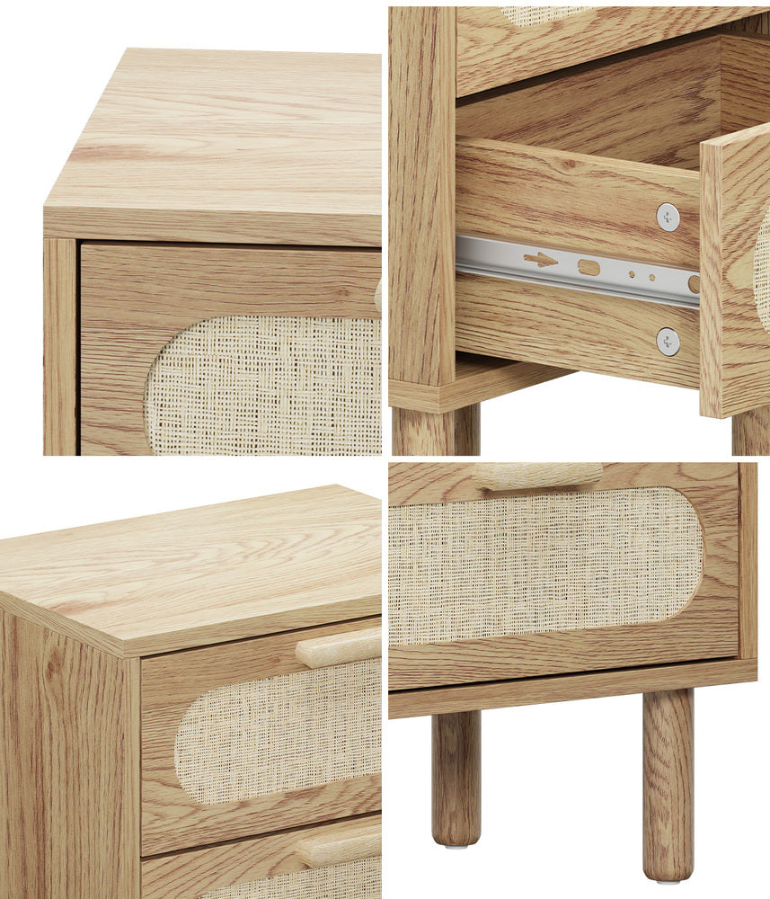 Bedside Table 2 Drawers Rattan Black/Natural