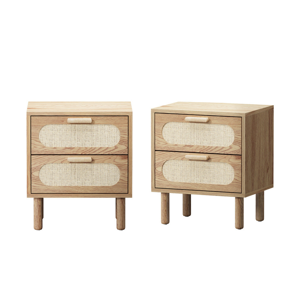 2x Bedside Table 2 Drawers Rattan