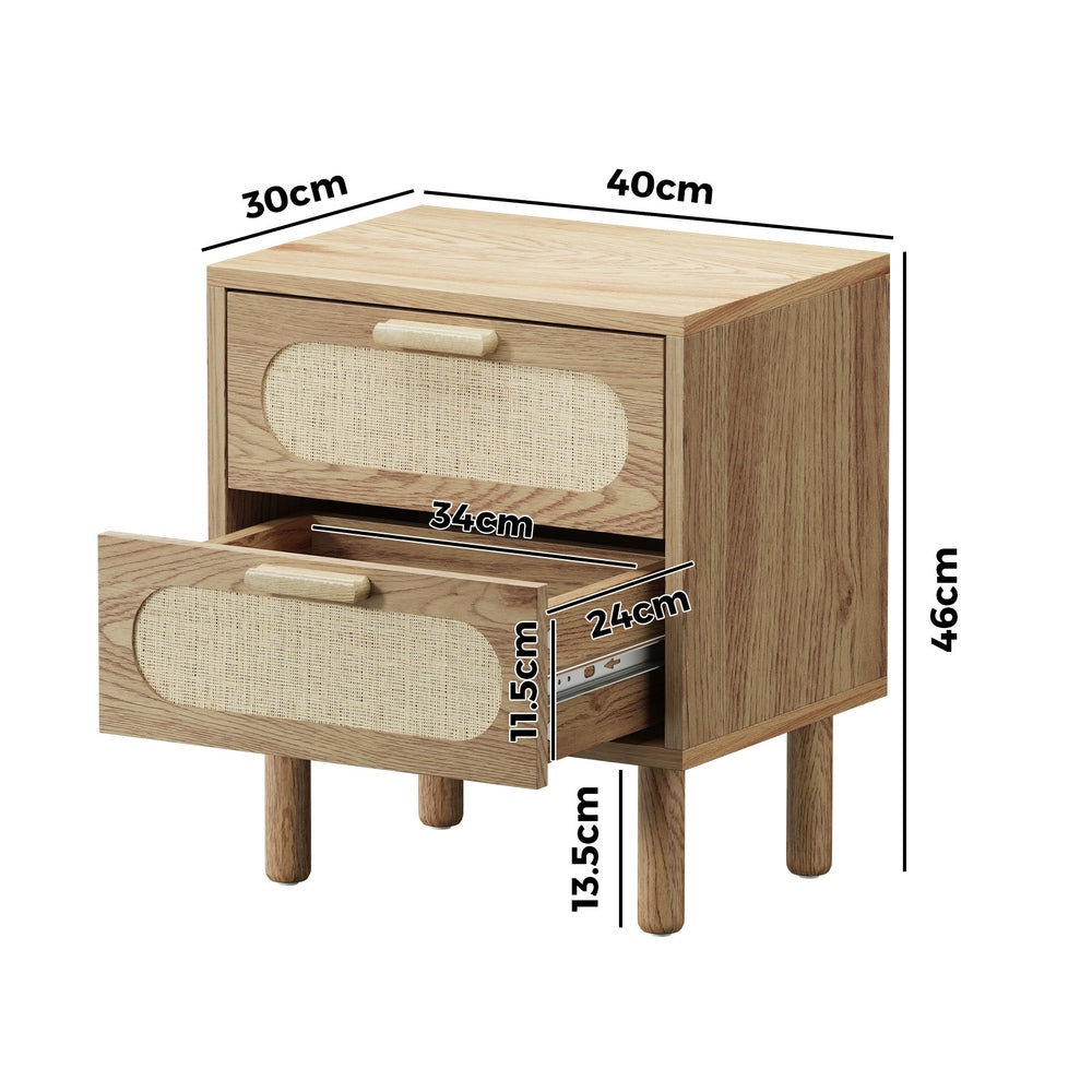 2x Bedside Table 2 Drawers Rattan