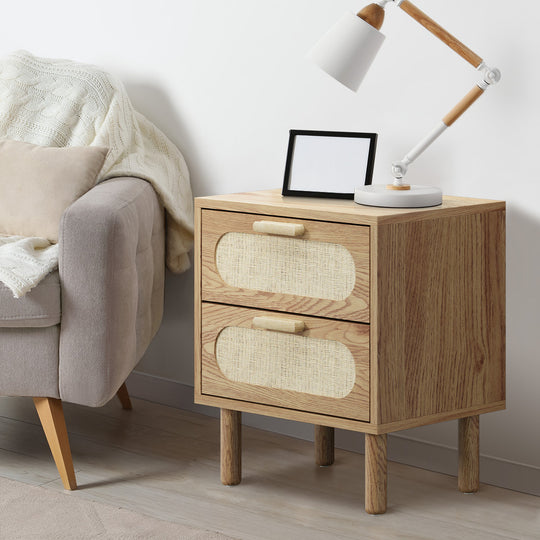 2x Bedside Table 2 Drawers Rattan | Rattan finish