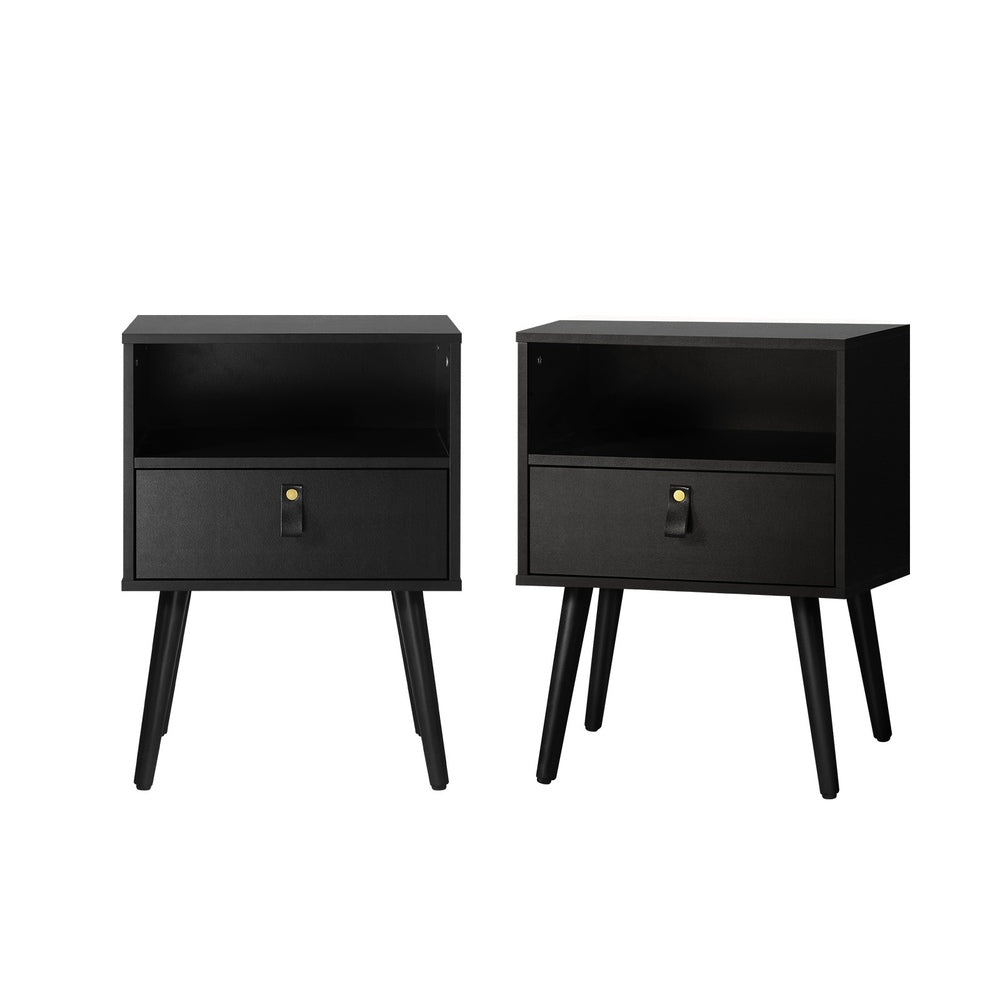 2X Bedside Tables with Leather Handle White