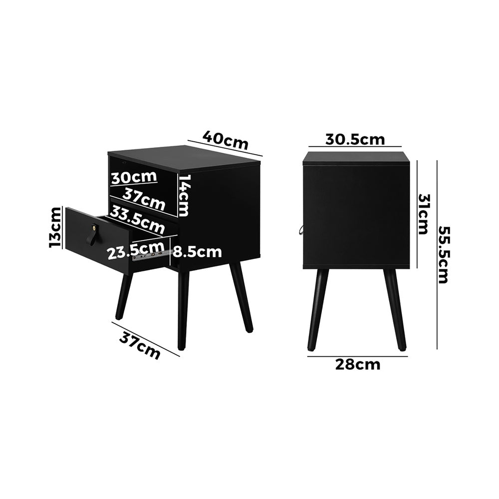 2X Bedside Tables with Leather Handle White
