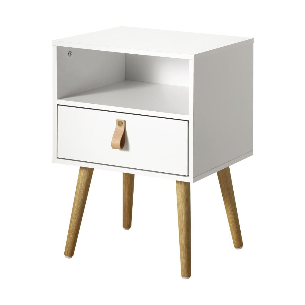 Bedside Tables Side Table Drawer Cabinet w/ Leather Handle White