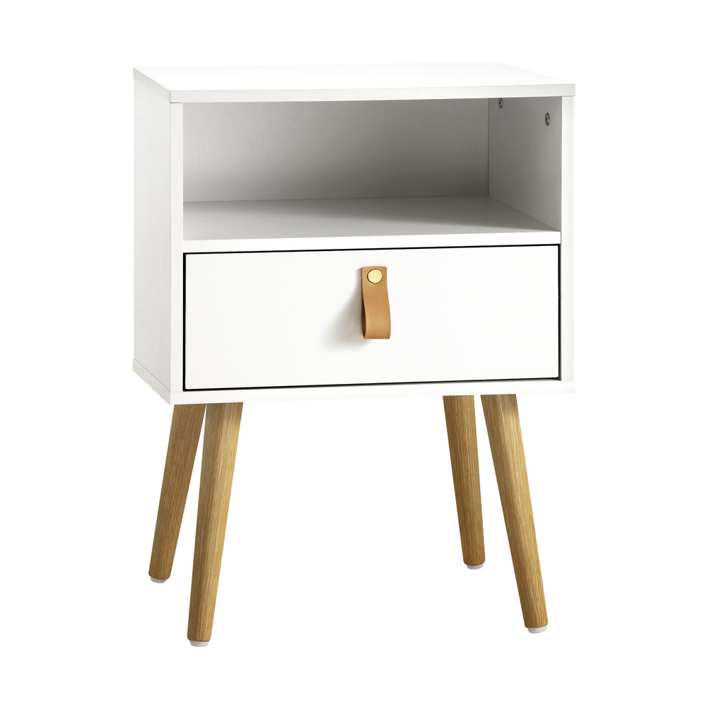 2X Bedside Tables with Leather Handle White