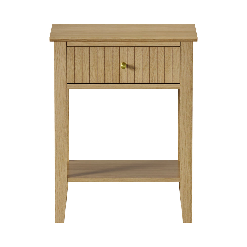 2x Bedside Table 1 Drawer Open Shelf Nightstand Natural