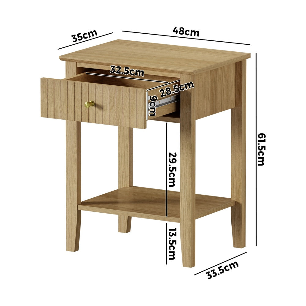 2x Bedside Table 1 Drawer Open Shelf Nightstand Natural