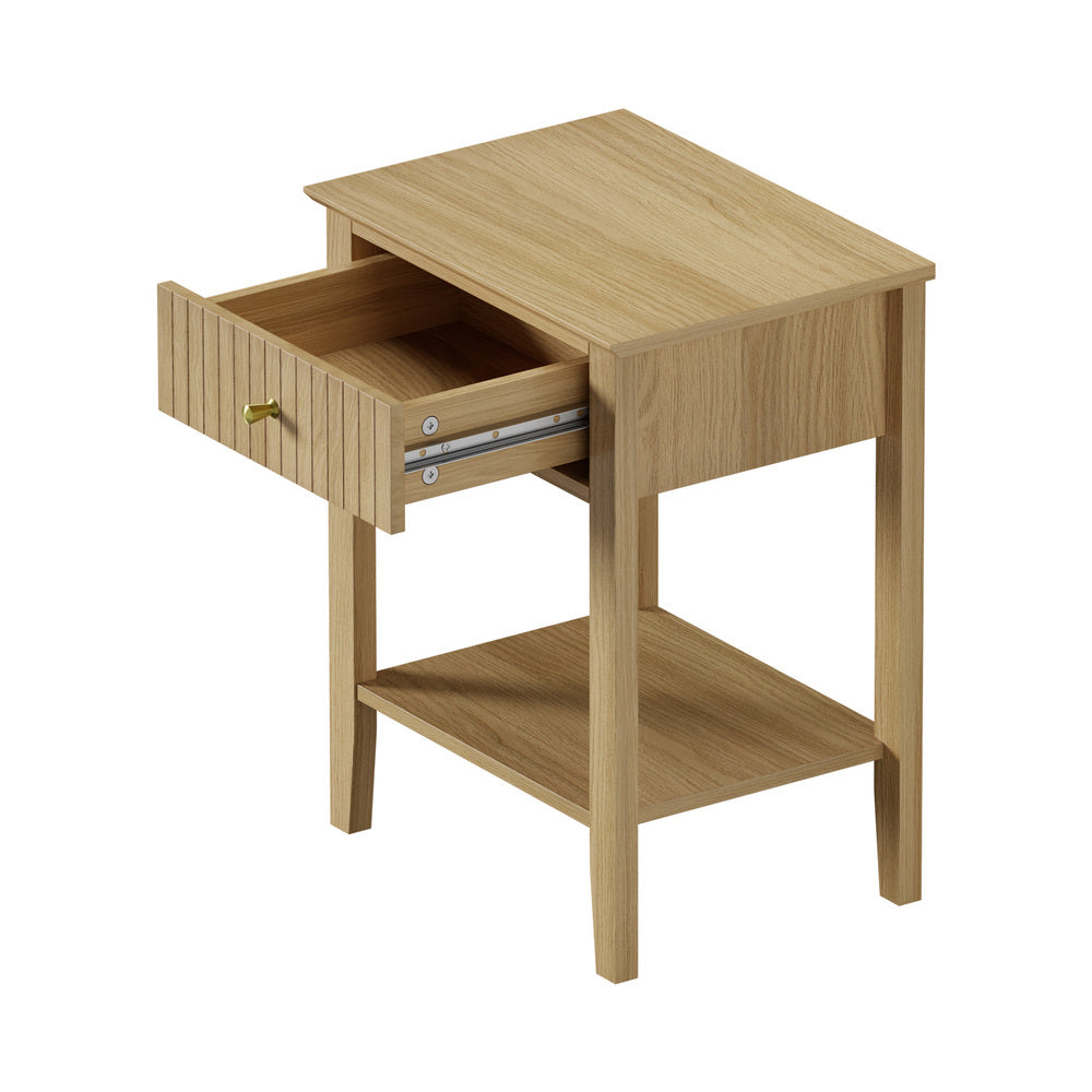 2x Bedside Table 1 Drawer Open Shelf Nightstand Natural