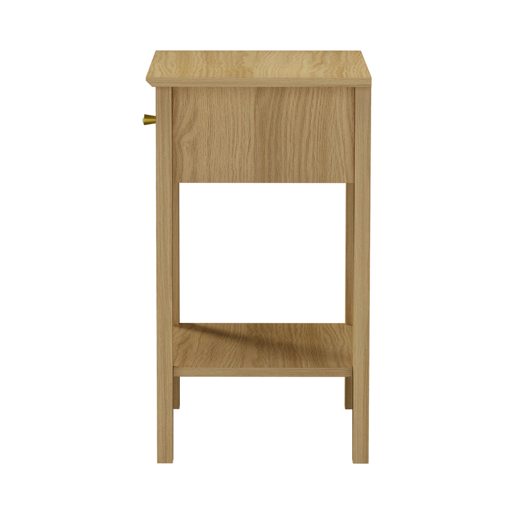 2x Bedside Table 1 Drawer Open Shelf Nightstand Natural