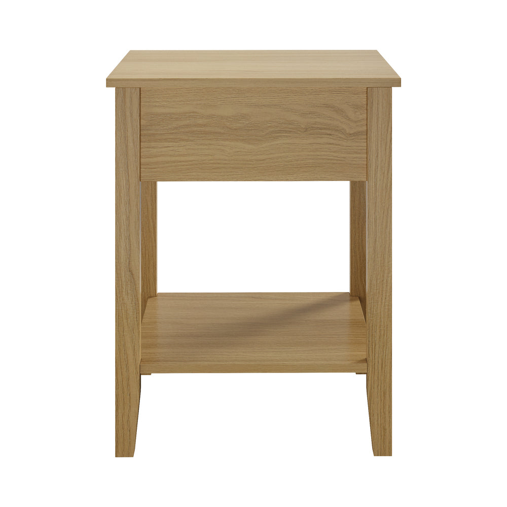 2x Bedside Table 1 Drawer Open Shelf Nightstand Natural