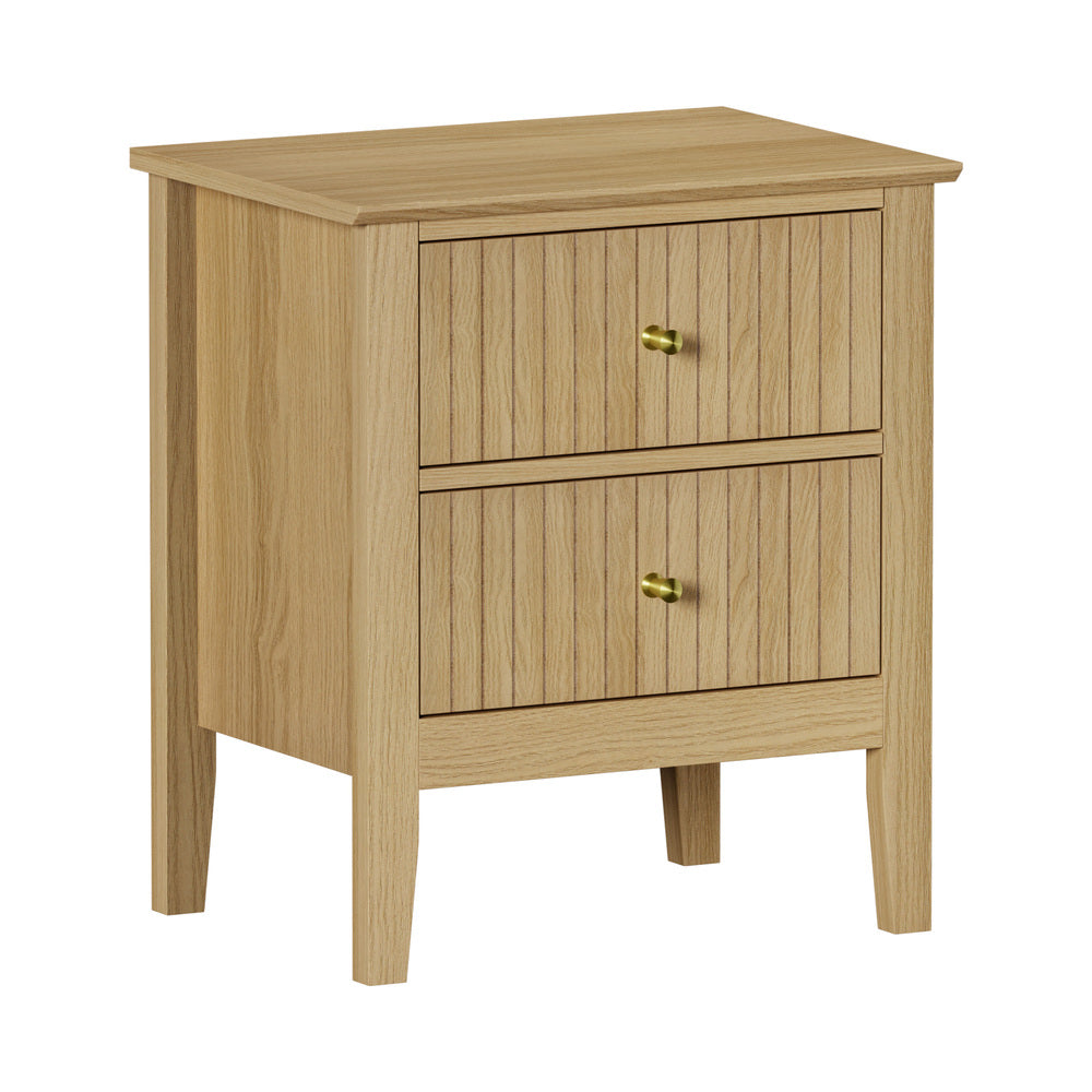 2 Drawer Bedside Table Gold Handle Natural | Simpledeals
