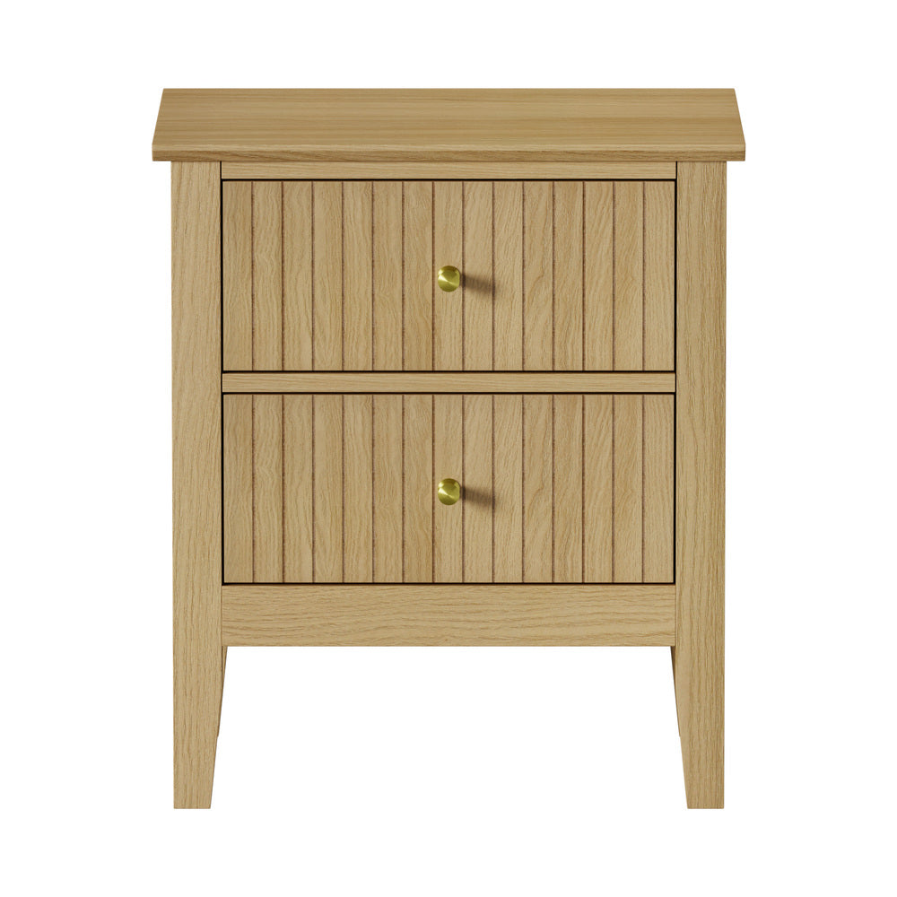 2 Drawer Bedside Table Gold Handle Natural | Simpledeals