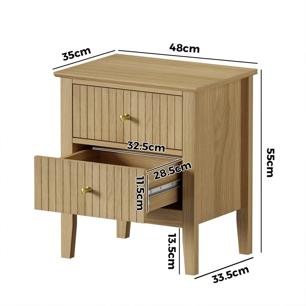 2 Drawer Bedside Table Gold Handle Natural | Simpledeals