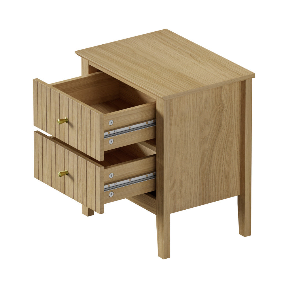 2 Drawer Bedside Table Gold Handle Natural | Simpledeals