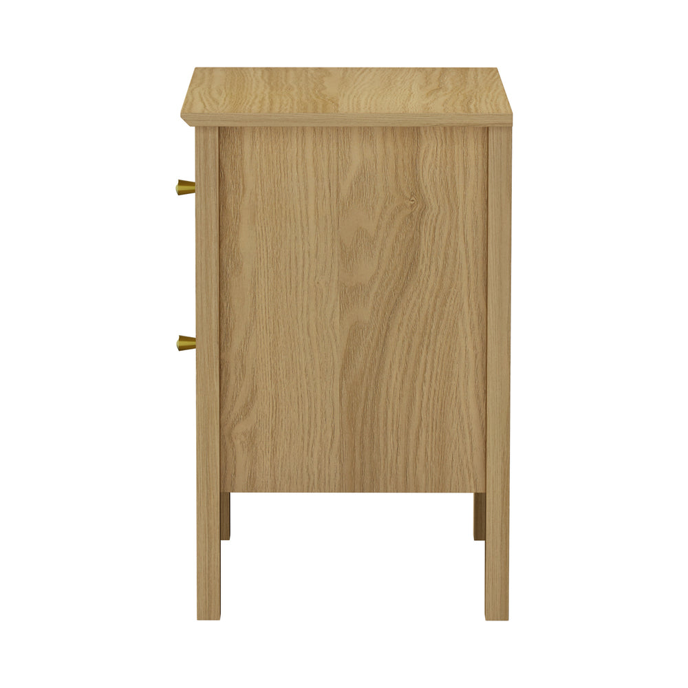 2 Drawer Bedside Table Gold Handle Natural | Simpledeals