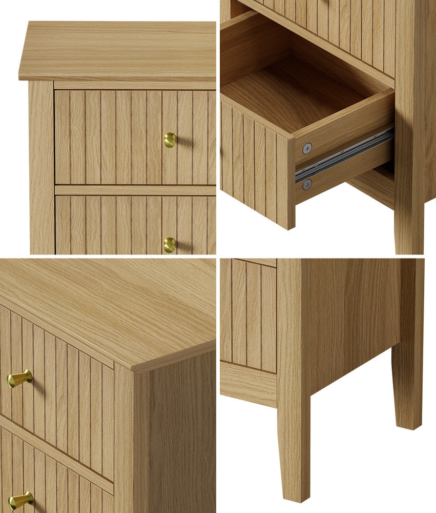 2 Drawer Bedside Table Gold Handle Natural | Simpledeals