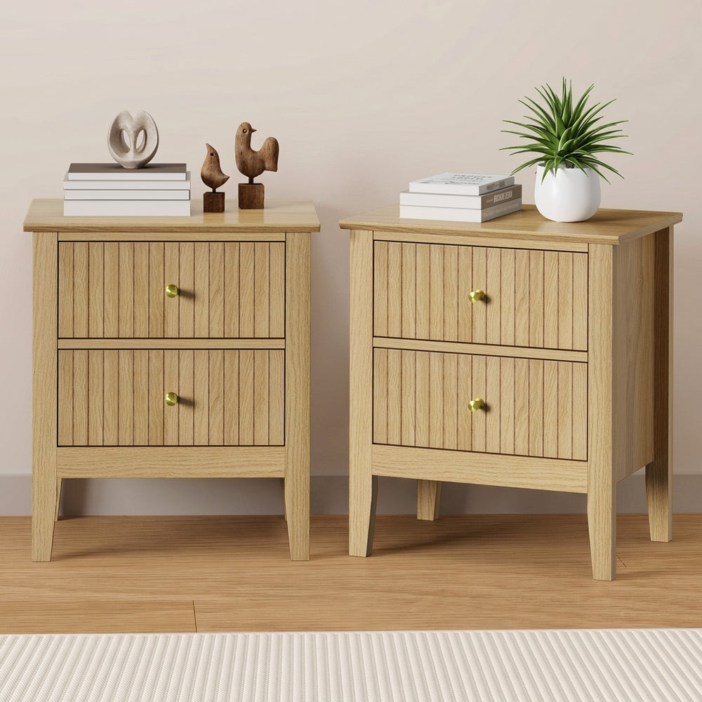 Bedside Tables Set 2 Gold Handle Nightstands | Simpledeals