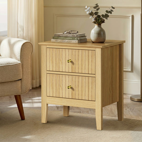 Bedside Tables Set 2 Gold Handle Nightstands | Simpledeals