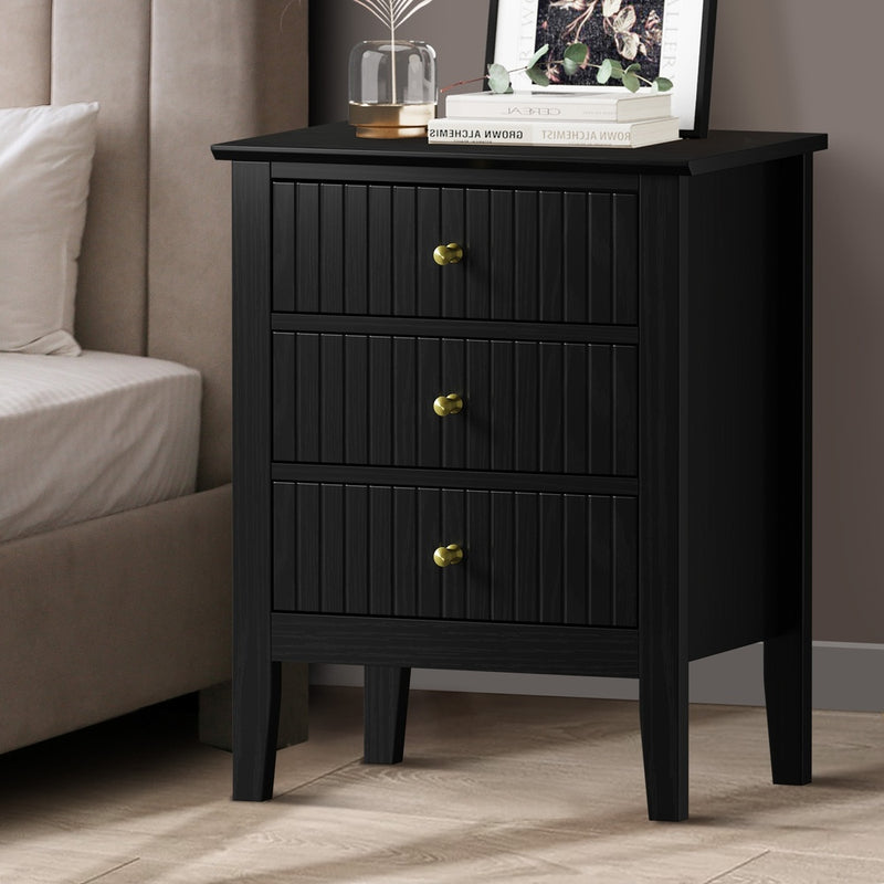 Bedside Table 3 Drawers Side End Nightstand - Tables Black - photo 19