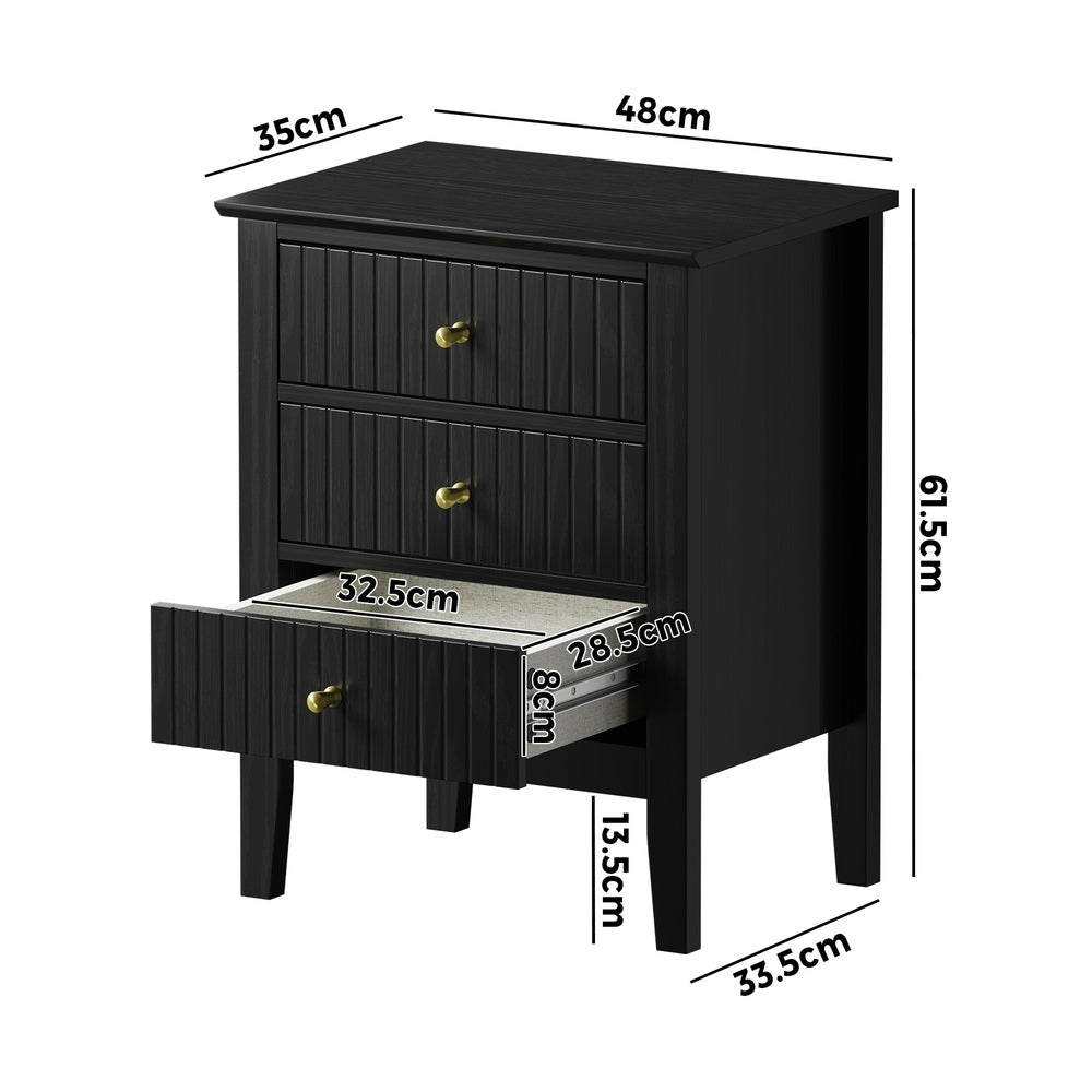 Bedside Table 3 Drawers Side End Nightstand