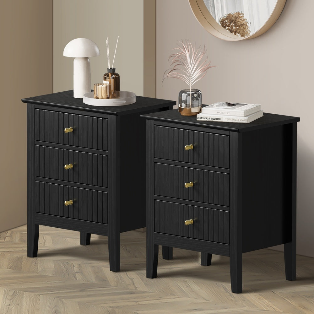 Bedside Table 3 Drawers Side End Nightstand