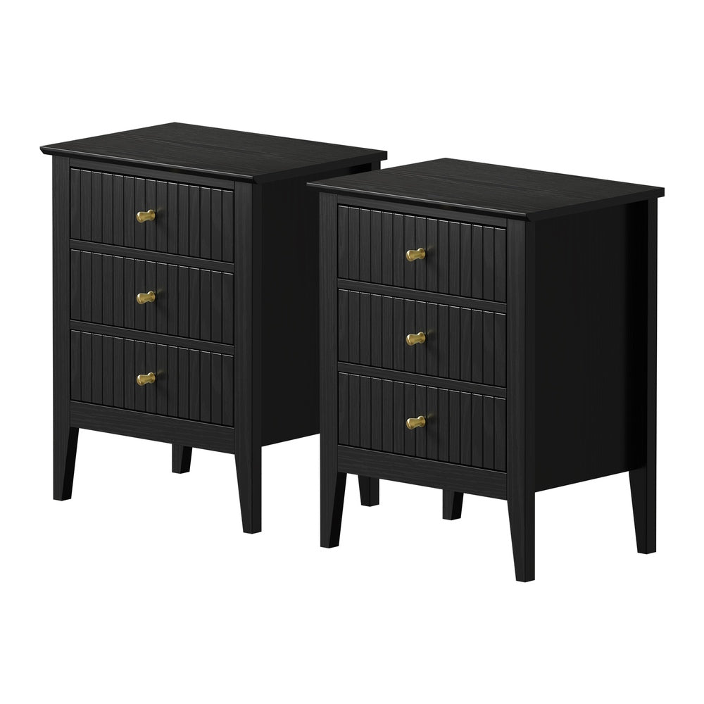 Bedside Table 3 Drawers Side End Nightstand