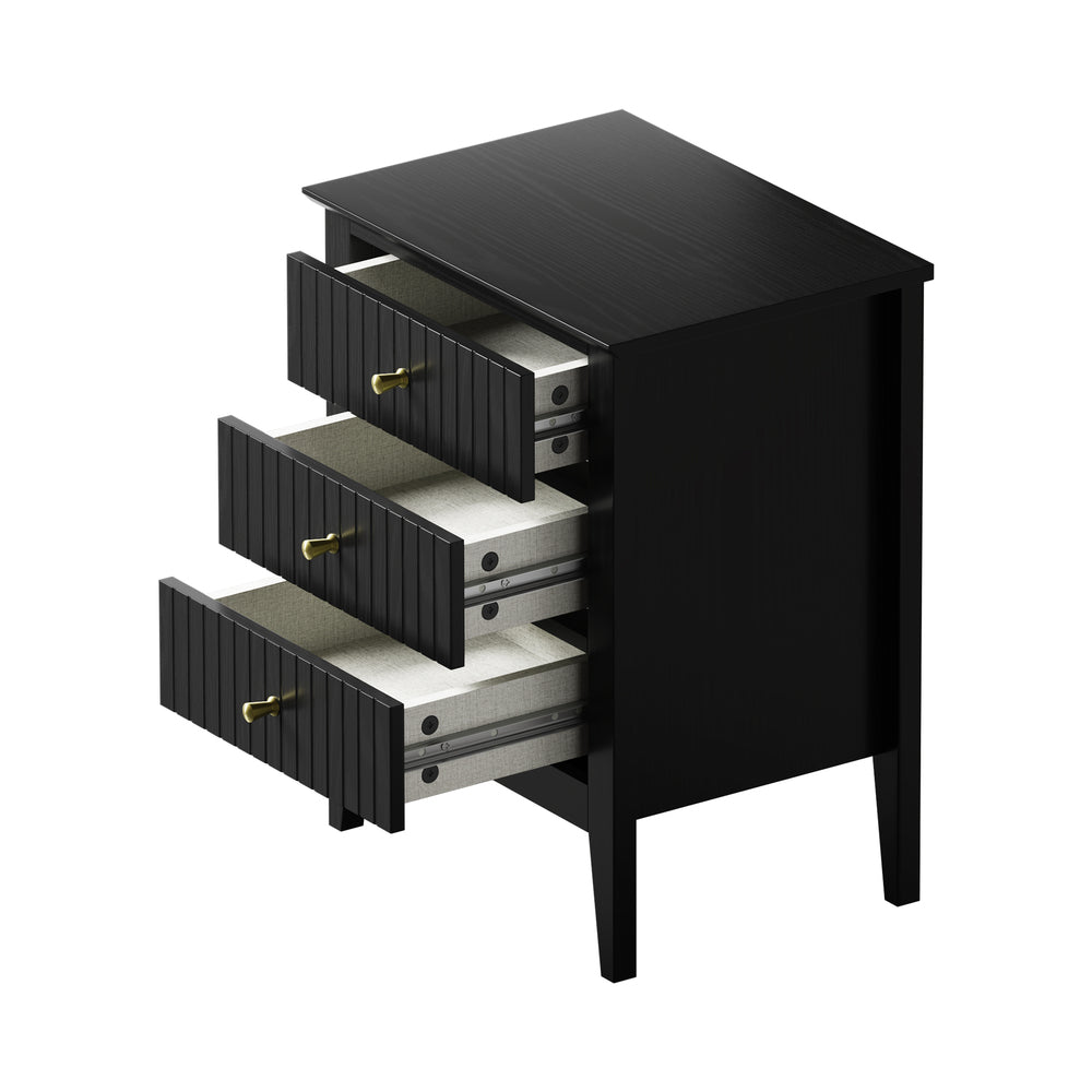Bedside Table 3 Drawers Side End Nightstand