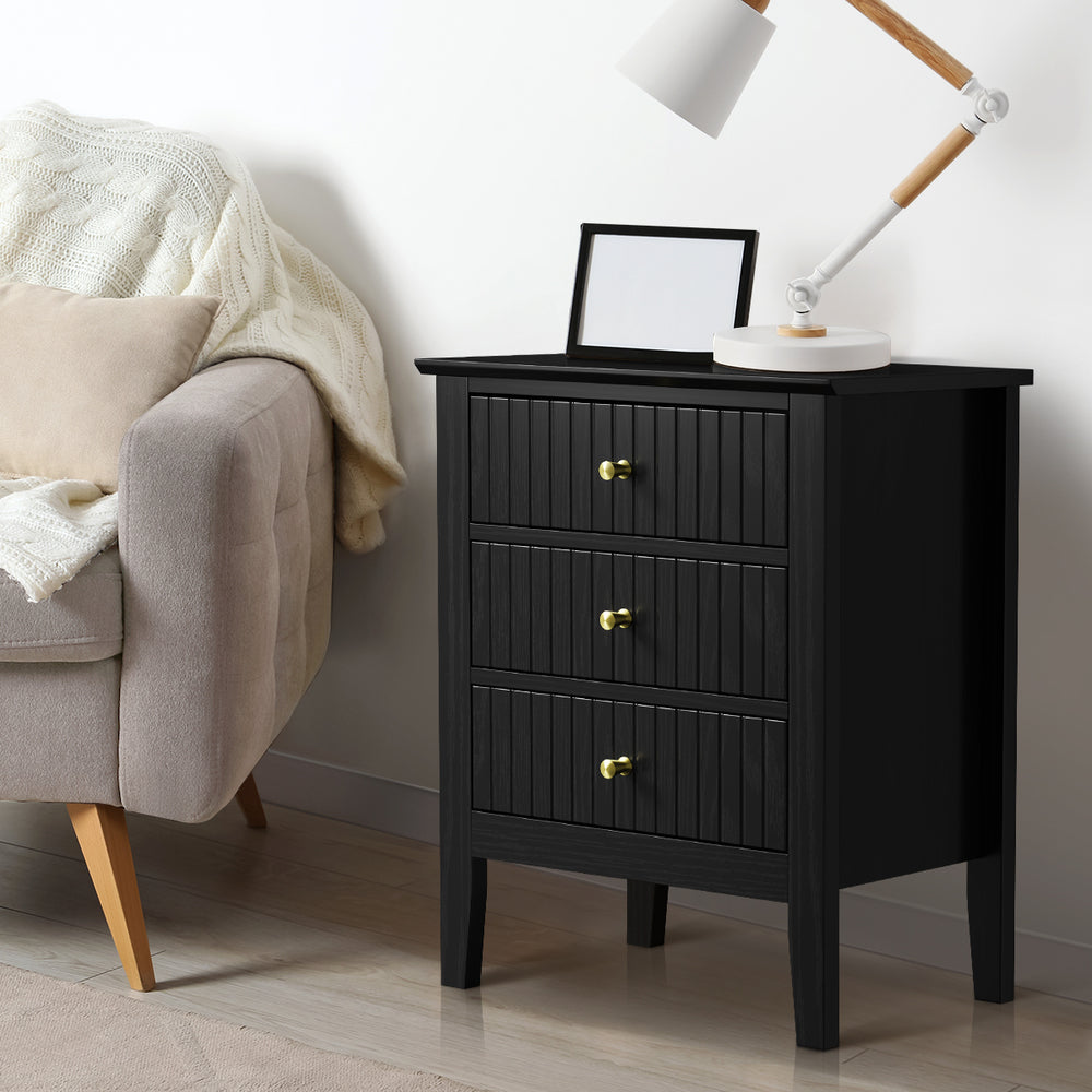 Bedside Table 3 Drawers Side End Nightstand