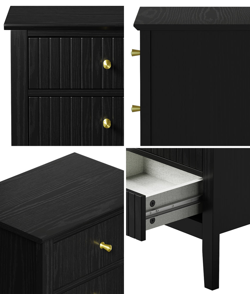 Bedside Table 3 Drawers Side End Nightstand