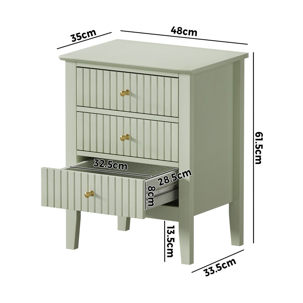 Bedside Table 3 Drawers Side End Nightstand
