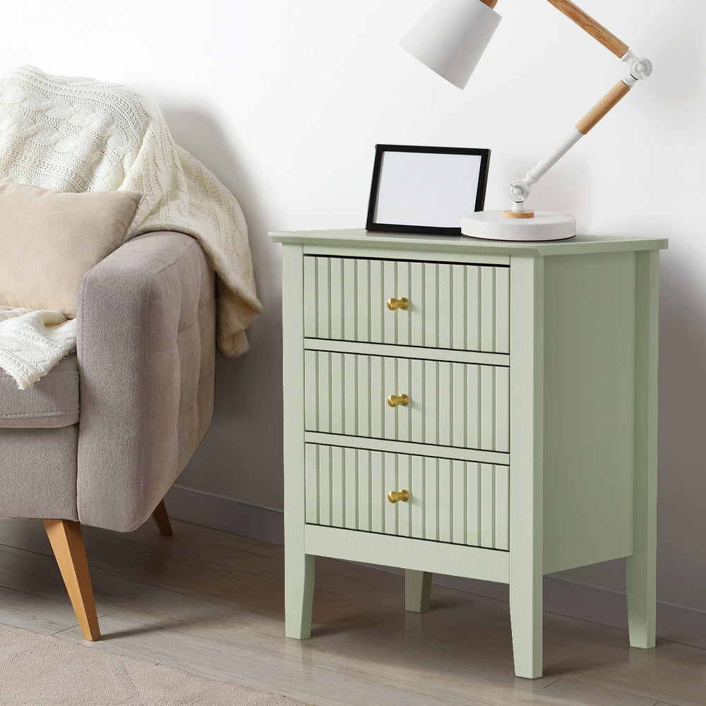 Bedside Table 3 Drawers Side End Nightstand